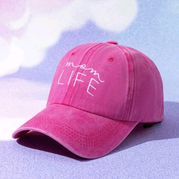 Mom Life Hot Pink Embroidered Hat One Size Fits Most NWOT - Picture 2 of 5